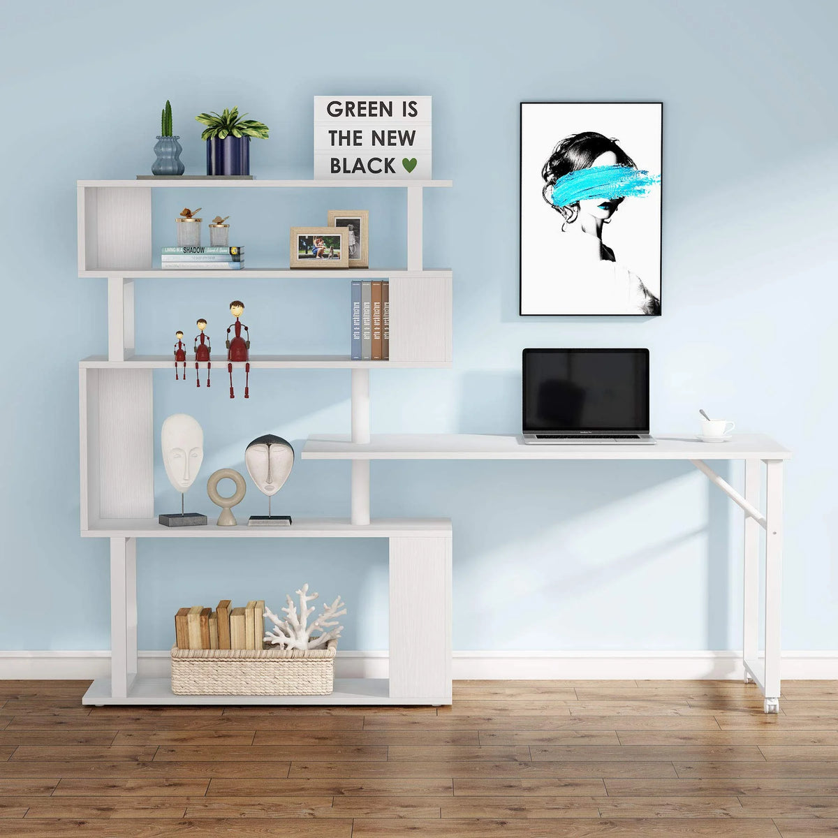 L Shaped Desk with Storage Bookshelf T601537