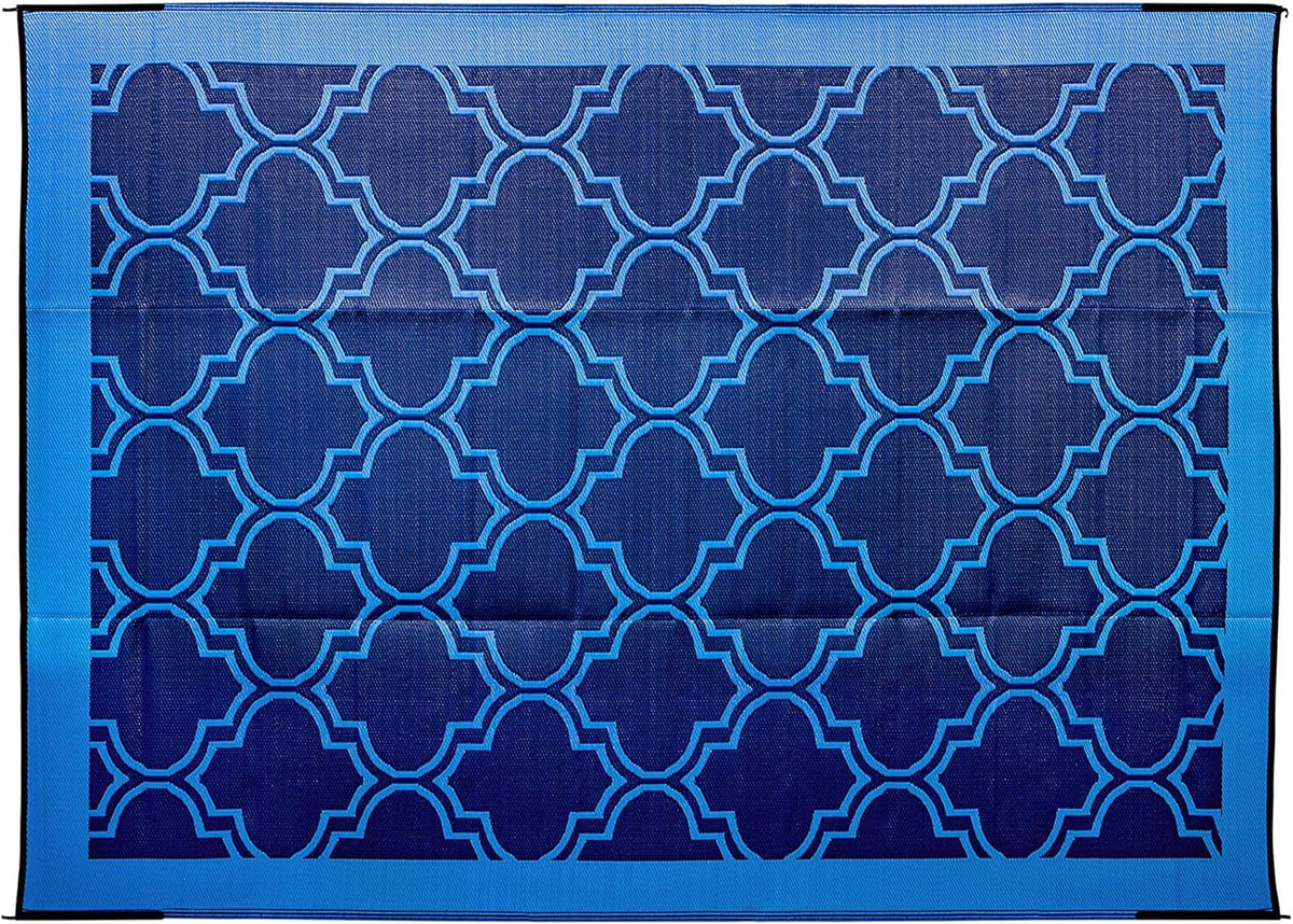 Large Reversible Outdoor Patio Mat (9' x 12', Lattice Blue Design) B76619