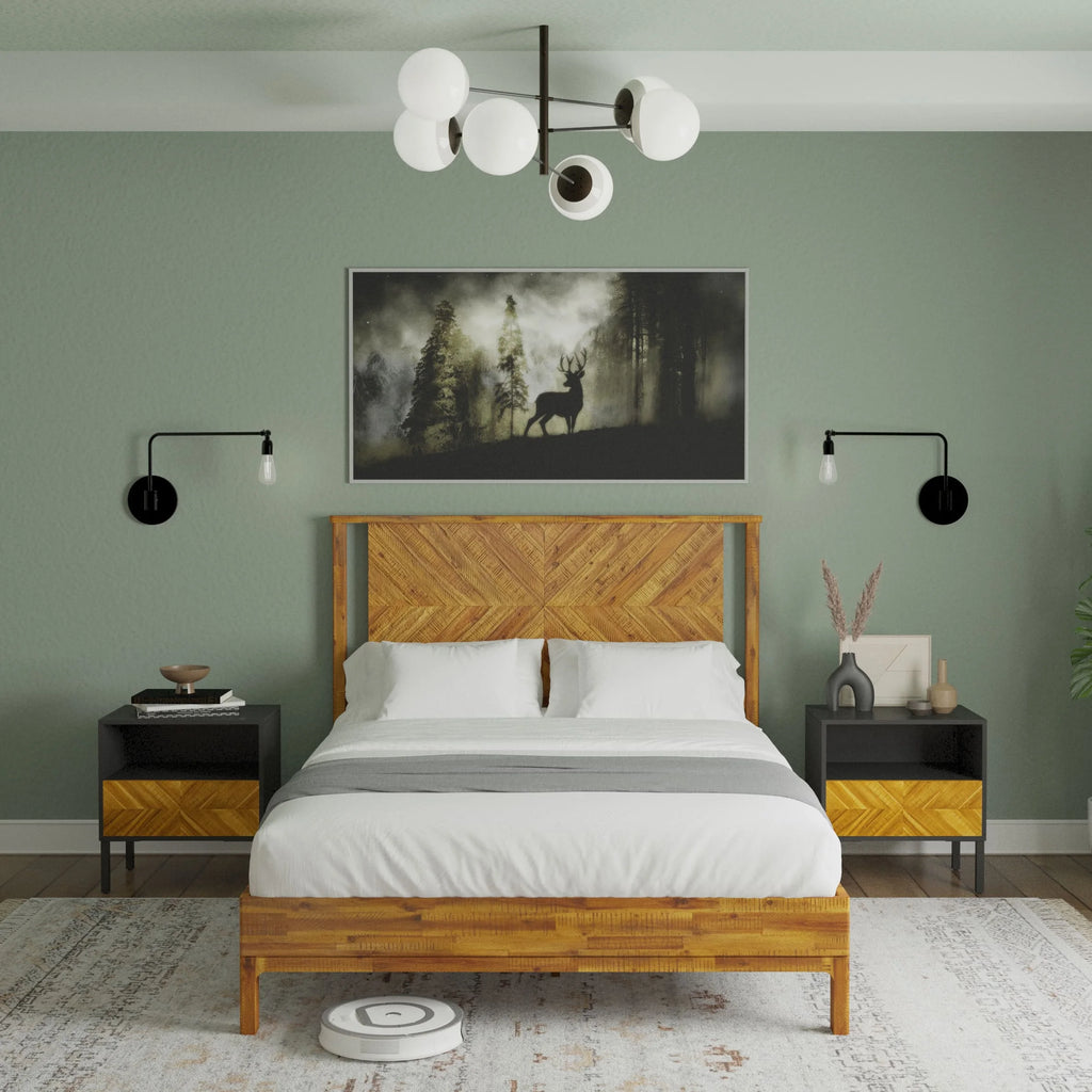 Queen Platform Bed Frame with Headboard Solid Wood Black M790863