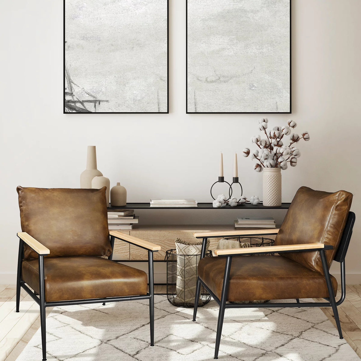 Brown PU Leather Accent Chair T331