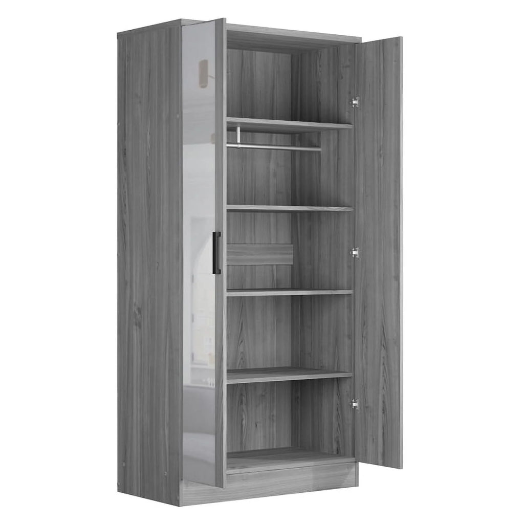 Gray Two Door Armoire Wardrobe with Mirror B9863