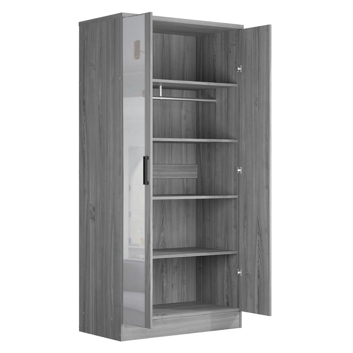 Gray Two Door Armoire Wardrobe with Mirror B9863