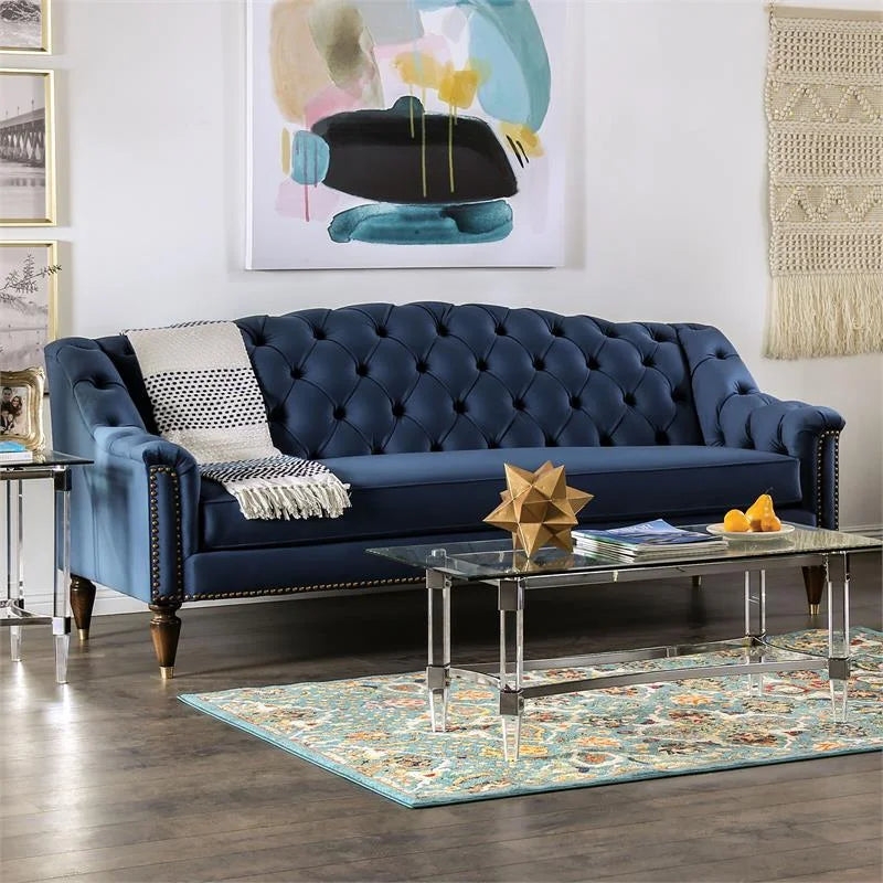 Blue Fabric Tufted 2-Piece Sofa Set Q886