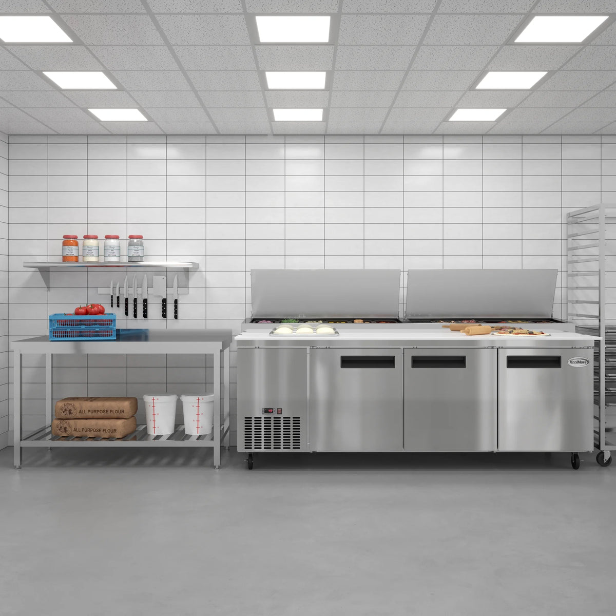 92 In. Three Door Stainless-Steel Pizza Prep Refrigerator S6703