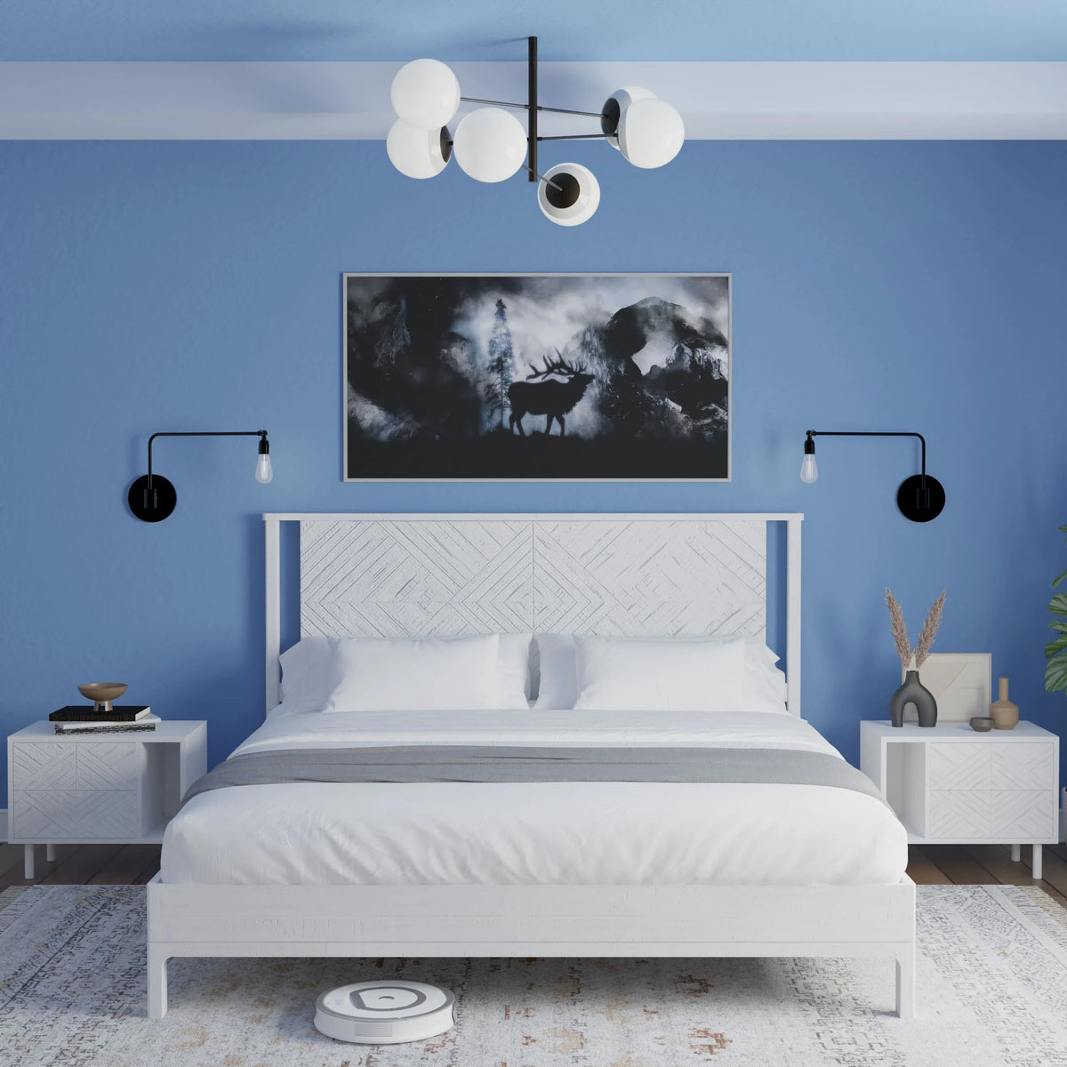 Queen Platform Bed Frame with Headboard Solid Wood Black M790863