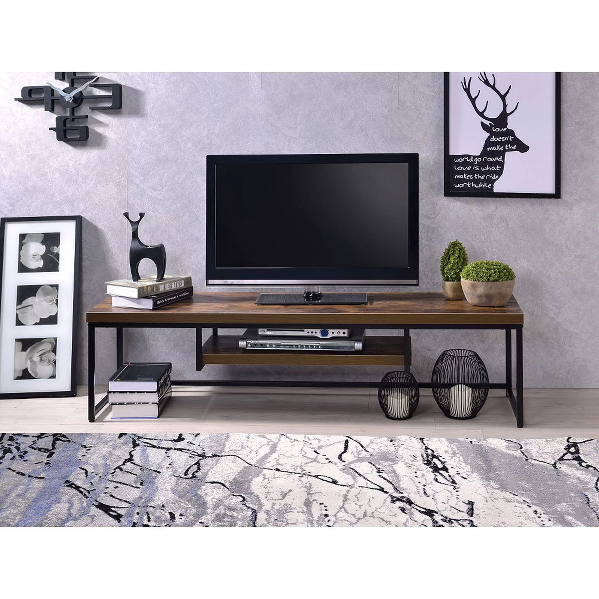 Weathered Oak Black TV Stand Q6657