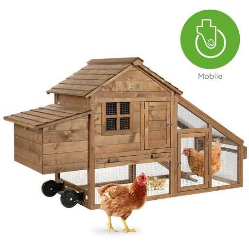 70In Mobile Fir Wood Chicken Coop Tractor Hen House with Wheels C571