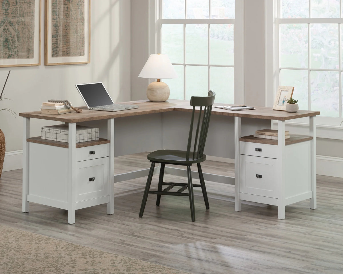 L-Shaped White Engineered Wood Desk X1455