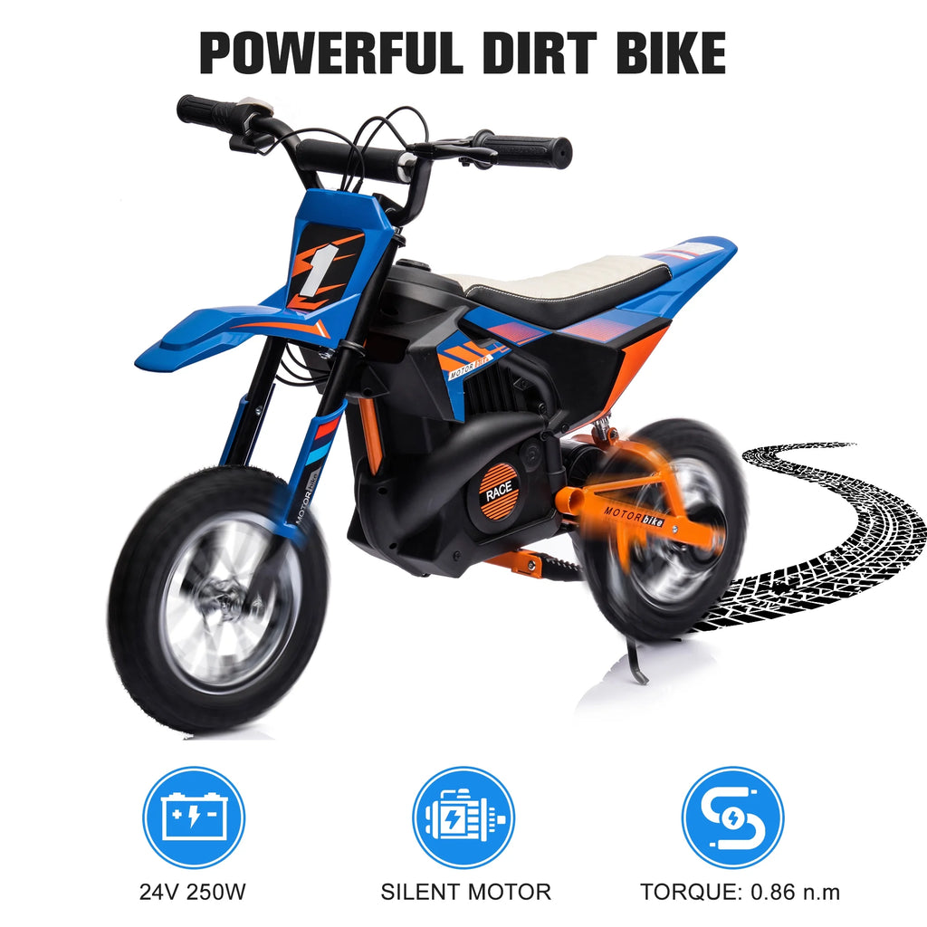 24V Electric Dirt Bike Ride On Motorcycle Toy, Blue M712