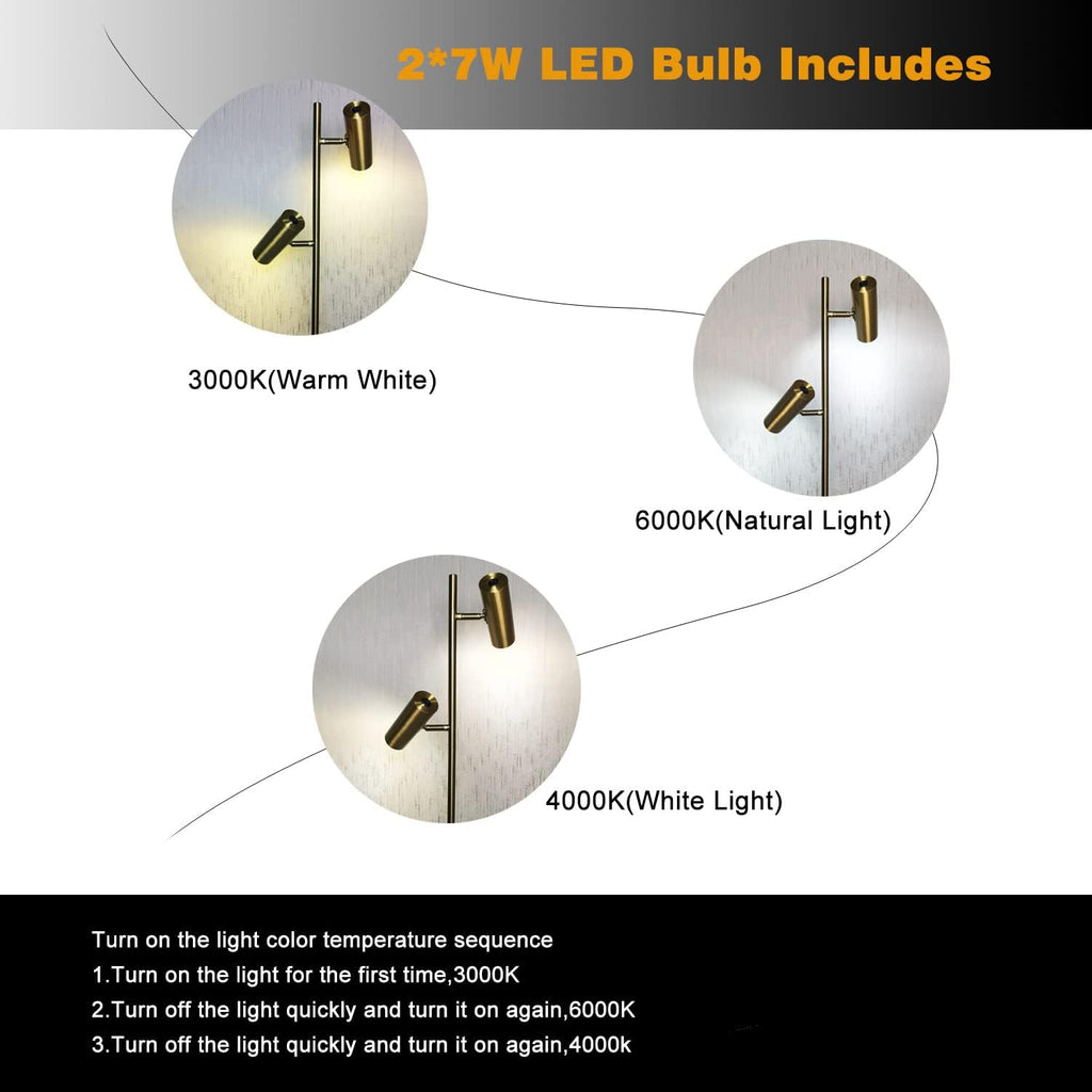 Double Head Floor Lamp with Foot Switch, Brass/Gold Finish F688
