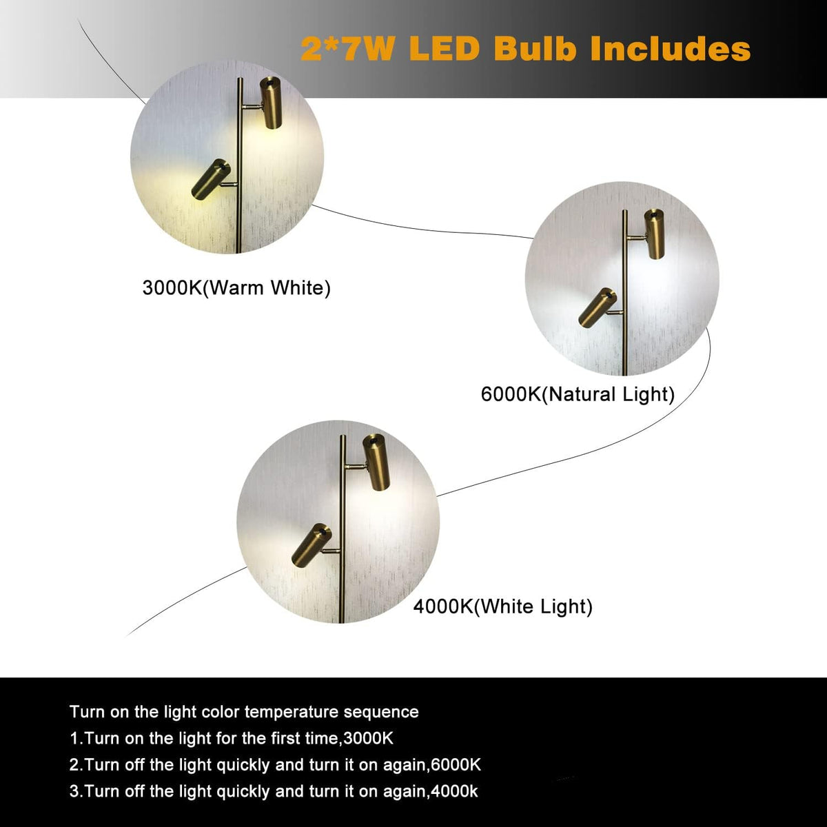 Double Head Floor Lamp with Foot Switch, Brass/Gold Finish F688