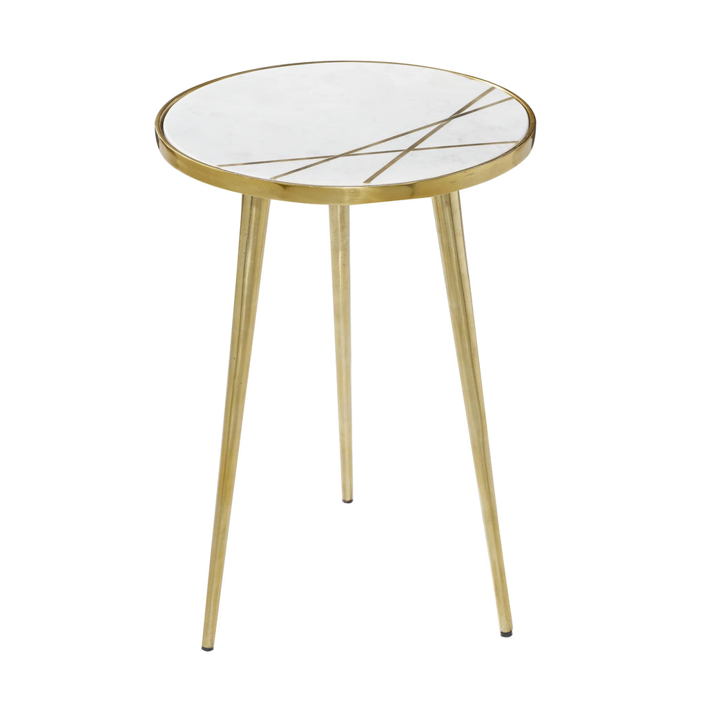 15" x 20" Gold Aluminum Accent Table with Marble Top A3182