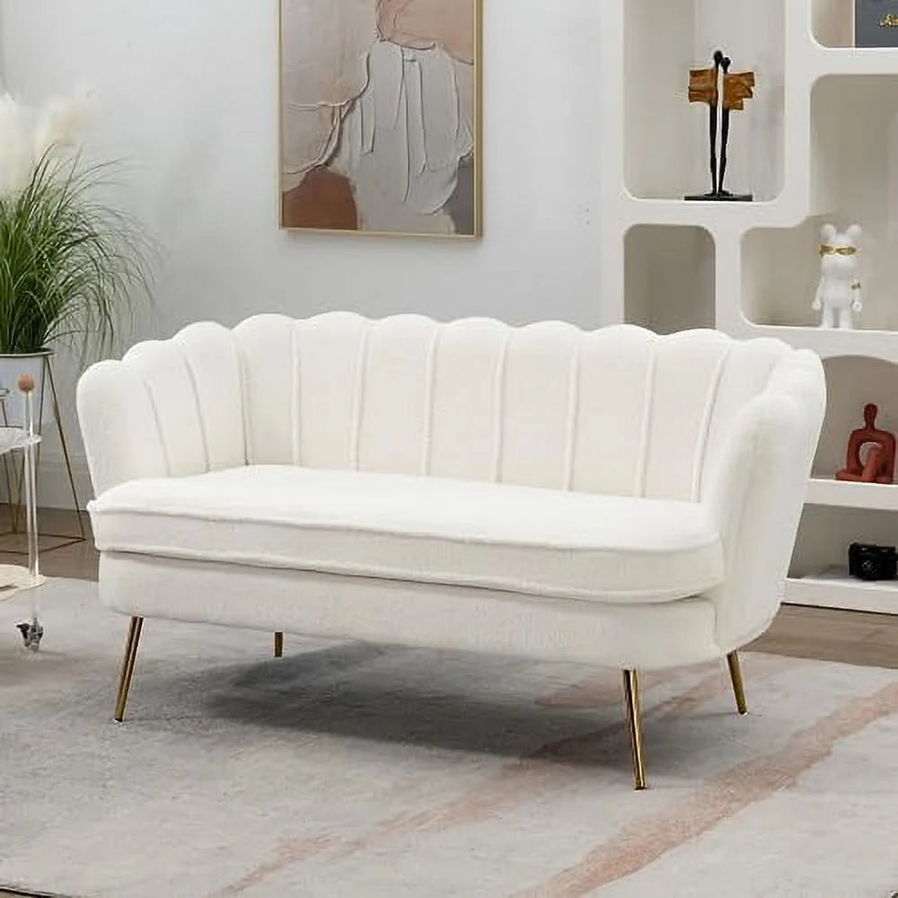 Boucle Loveseat Sofa with Gold Metal Legs D3126