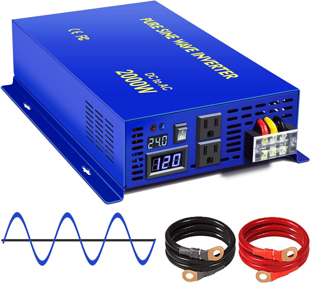 2000W Pure Sine Wave Power Inverter 24V DC to AC 120V with Remote Switch Q7814