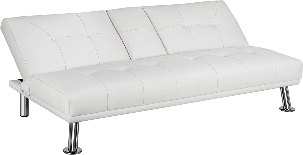 White Faux Leather Futon Set Convertible Sleeper Loveseat Daybed H229