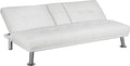 White Faux Leather Futon Set Convertible Sleeper Loveseat Daybed H229