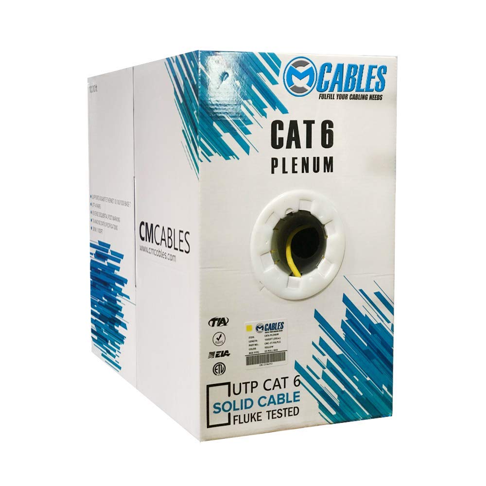 Cat6 Plenum 1000ft 23 AWG Bulk Ethernet Cable Black Yellow P482932