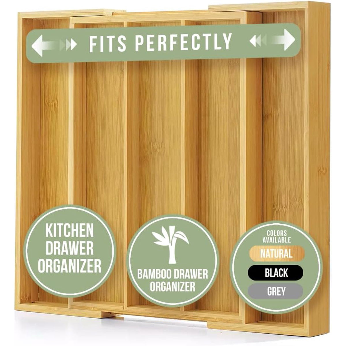 Expandable Bamboo Drawer Organizer, 3-5 Slots K55147