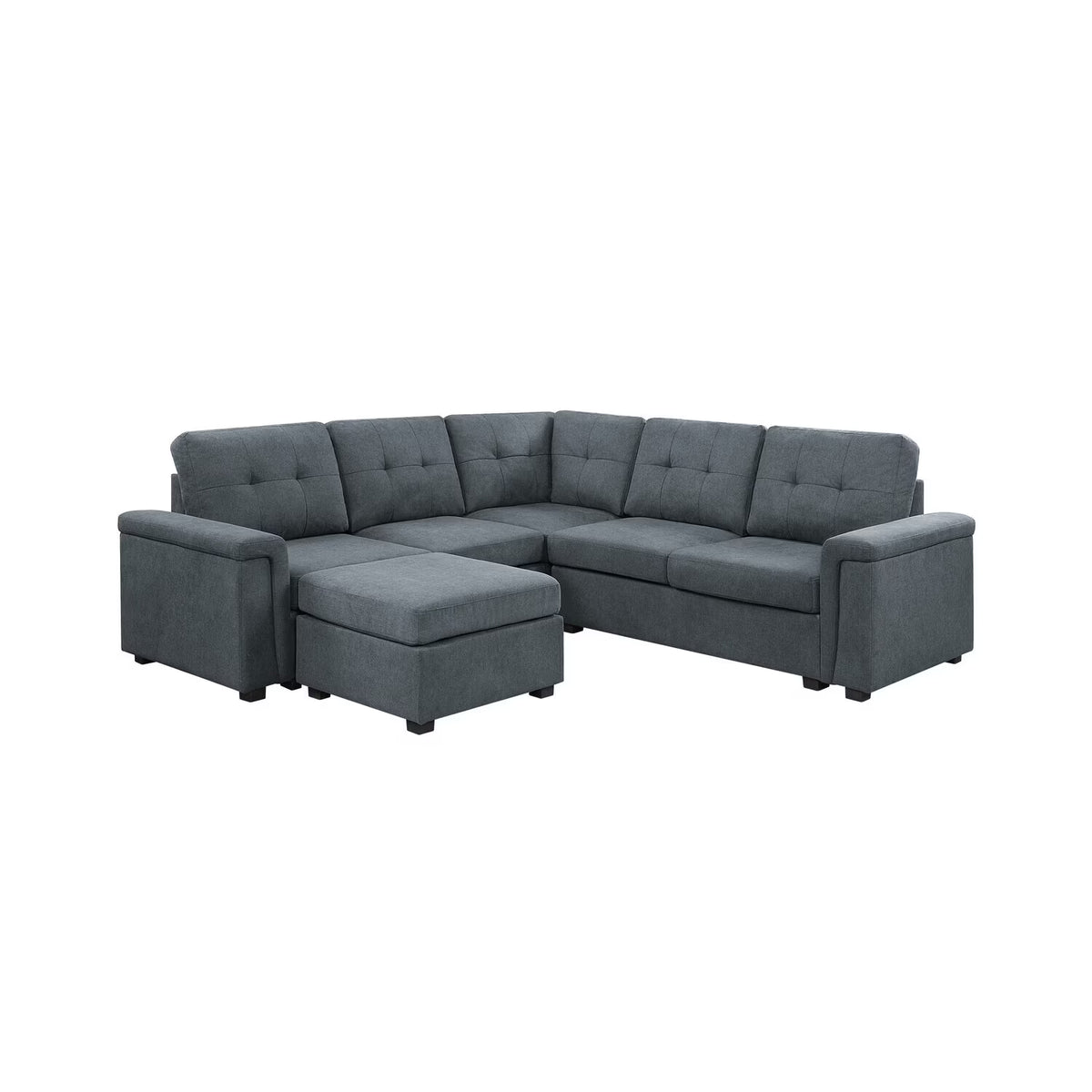 Gray Woven Fabric 6-Seater Sectional Sofa with Ottoman G199