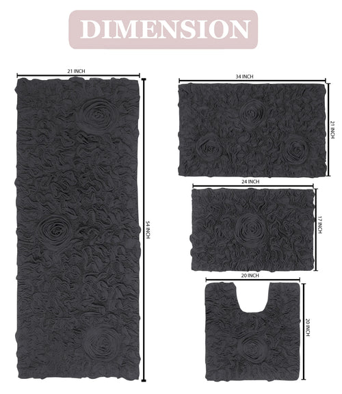 100% Cotton Non-Slip Bathroom Rug Set, 4 Piece Bath Mat Set with Contour Grey G871065