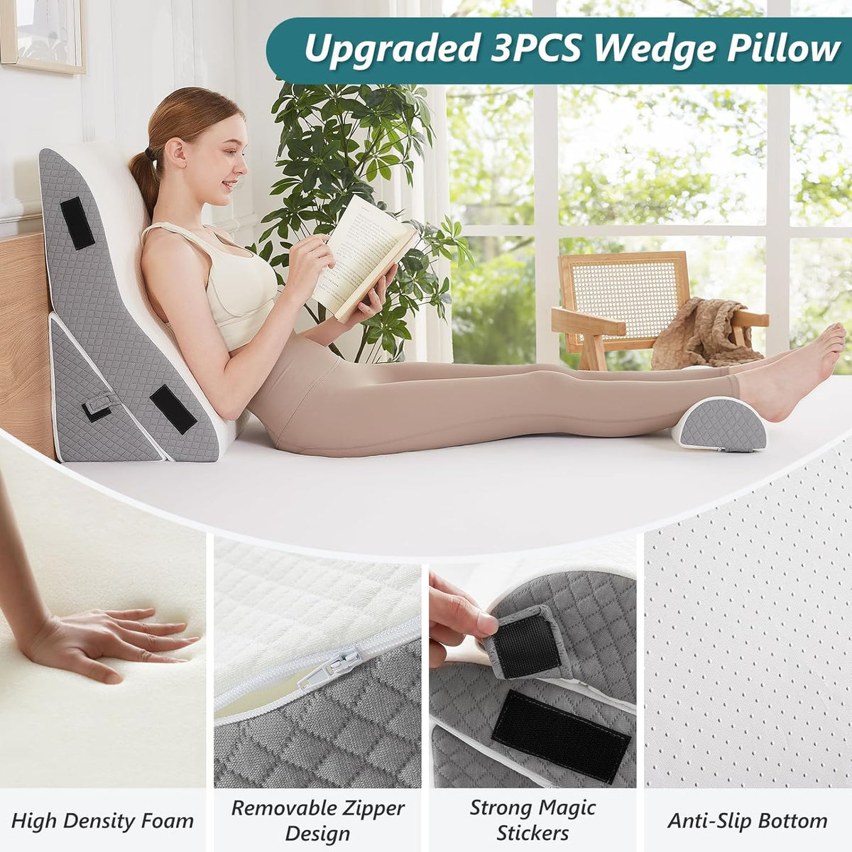 3 PCS 35D Adjustable Triangle Wedge Pillow Set (white grey) J8157