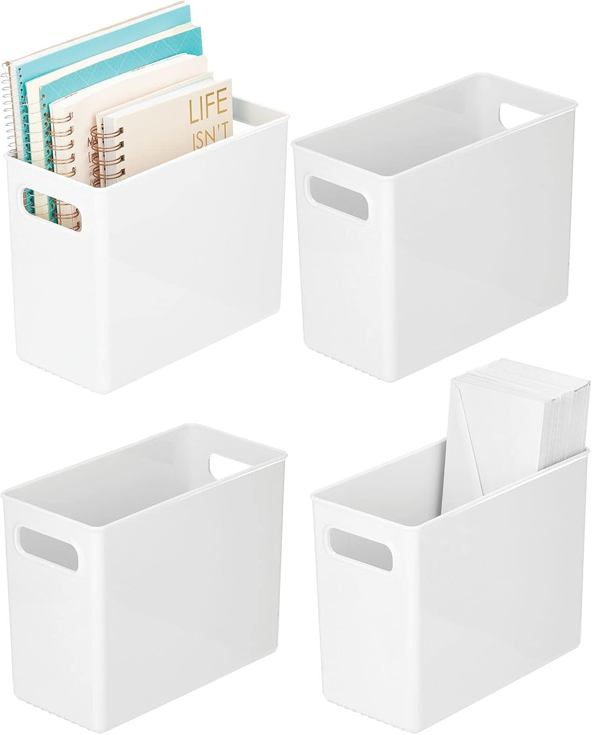Clear 4 Pack Plastic Stackable Storage Organizer Bin with Handle E468596
