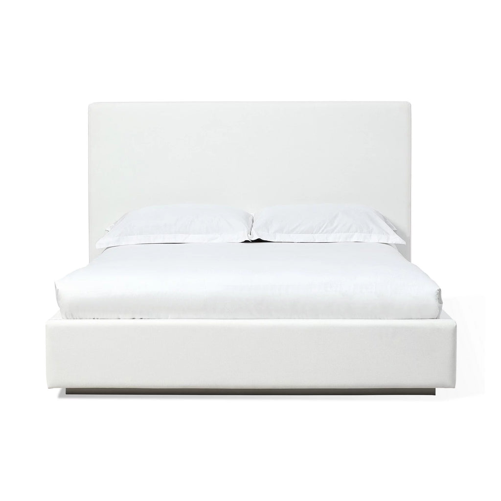 Queen Size Platform Bed with Panel Headboard Cream Canvas Upholstery O473959