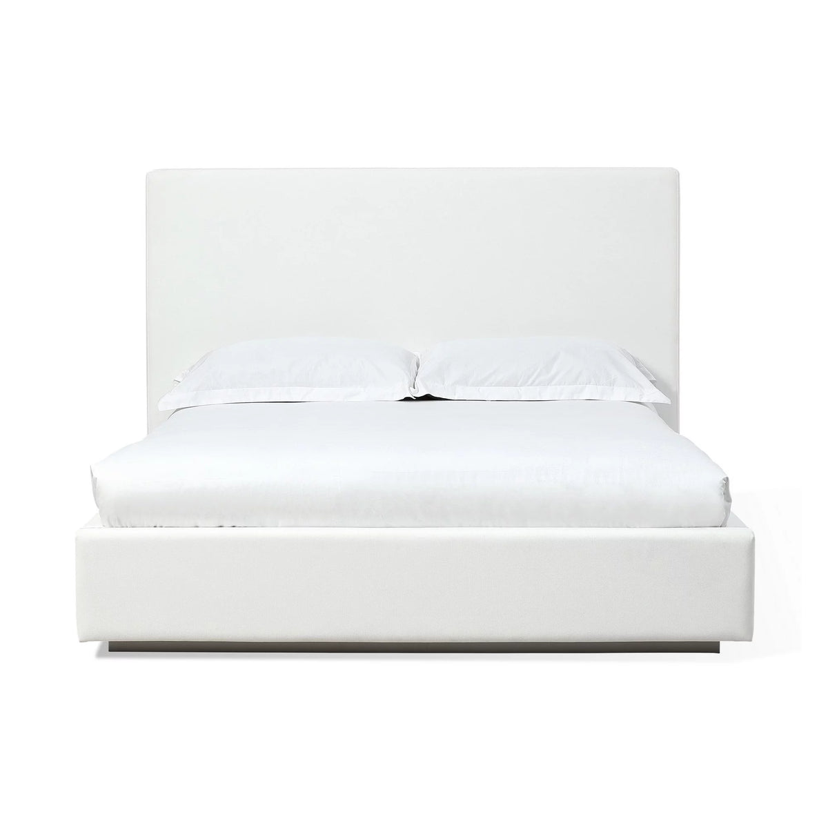 Queen Size Platform Bed with Panel Headboard Cream Canvas Upholstery O473959