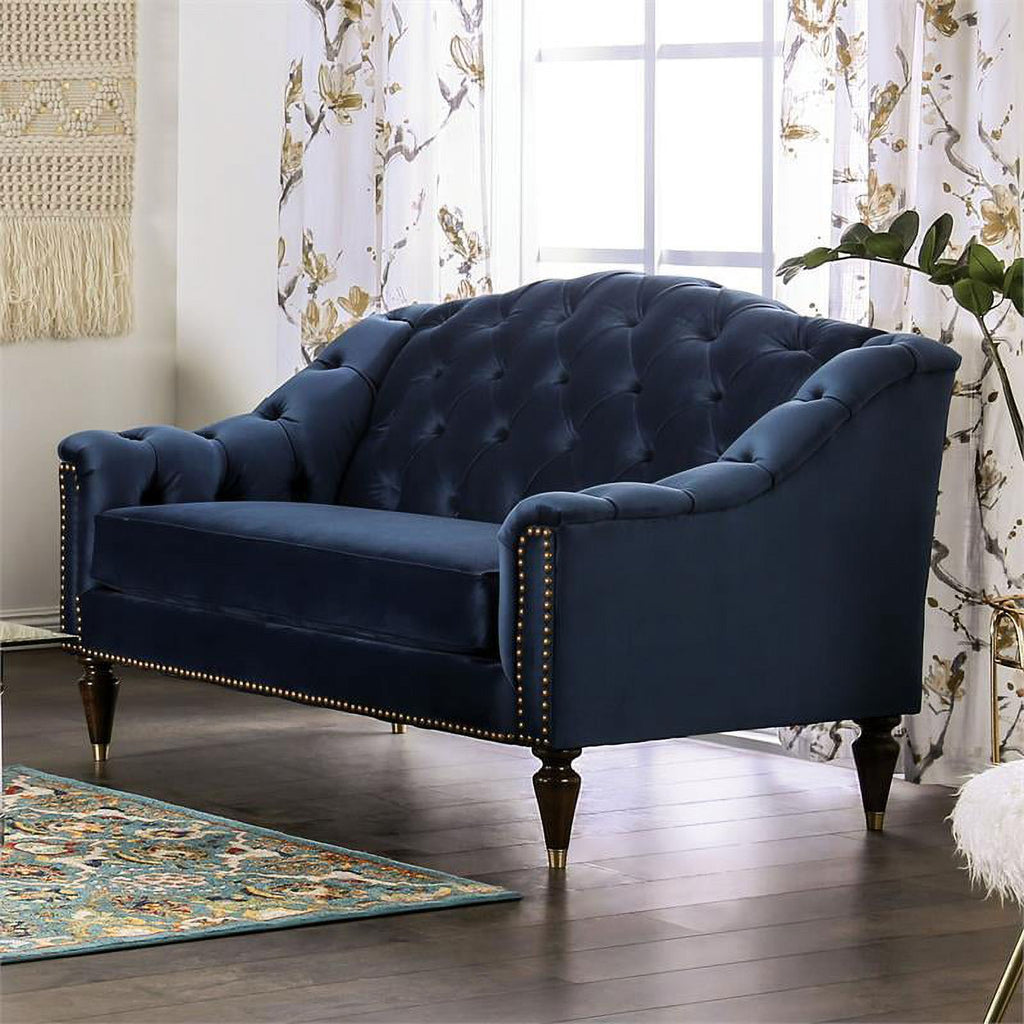 Blue Fabric Tufted 2-Piece Sofa Set Q886
