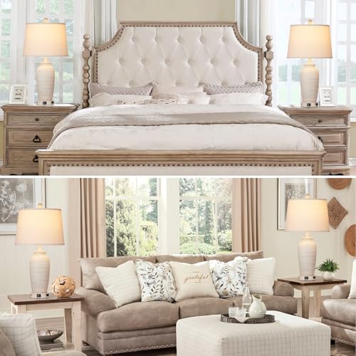 Set of 2 25" Touch Control Table Lamps with USB A+C Ports & AC Outlet H5119