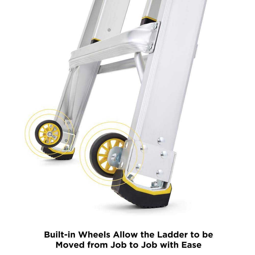 26 ft. Aluminum Multi-Position Ladder with Wheels, 375 lb. Load Capacity Type IAA L1259