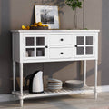 White Farmhouse Console Table with Glass Storage Cabinet A772978