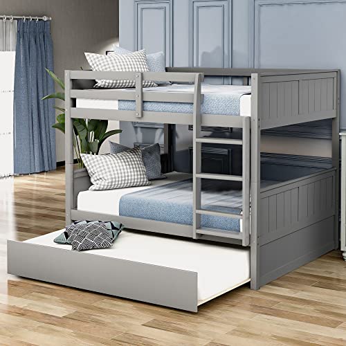 Twin Over Full Solid Wood Bunk Bed with Slide and Stairs E9877