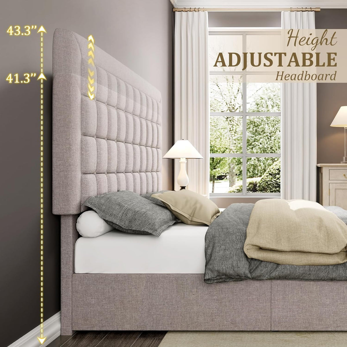 Queen Size Light Grey Upholstered Storage Bed Frame H90709