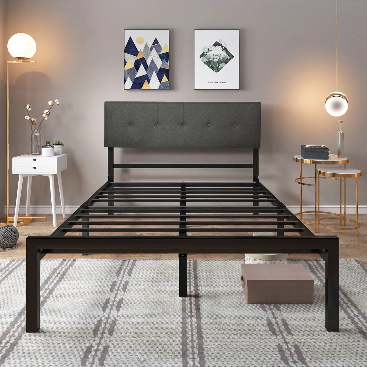 Upholstered Platform Bed Frame with Adjustable Headboard Queen D9932