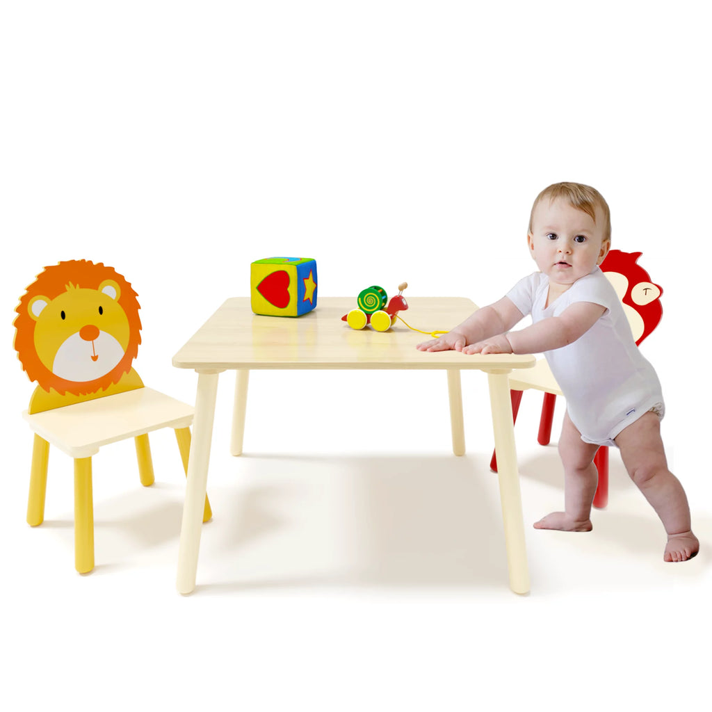 Kids Table & Chair Set, 3 Pieces Solid Wood J59214