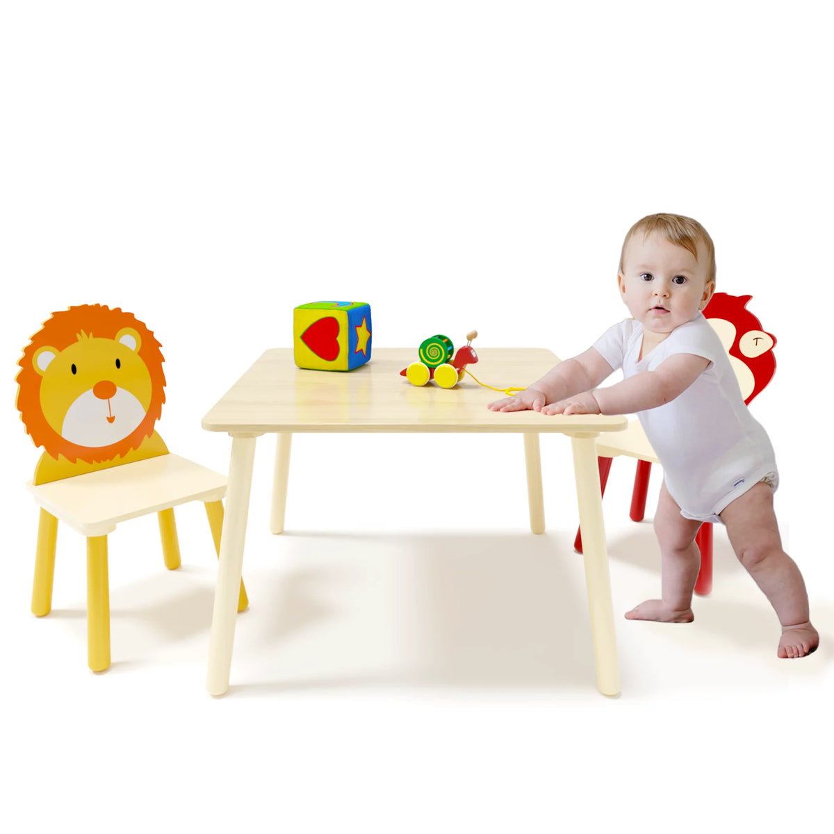 Kids Table & Chair Set, 3 Pieces Solid Wood J59214