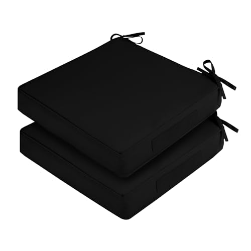 Waterproof Outdoor Chair Cushions Set of 2, Square 19 x 19 with Ties and Removable Covers L45021
