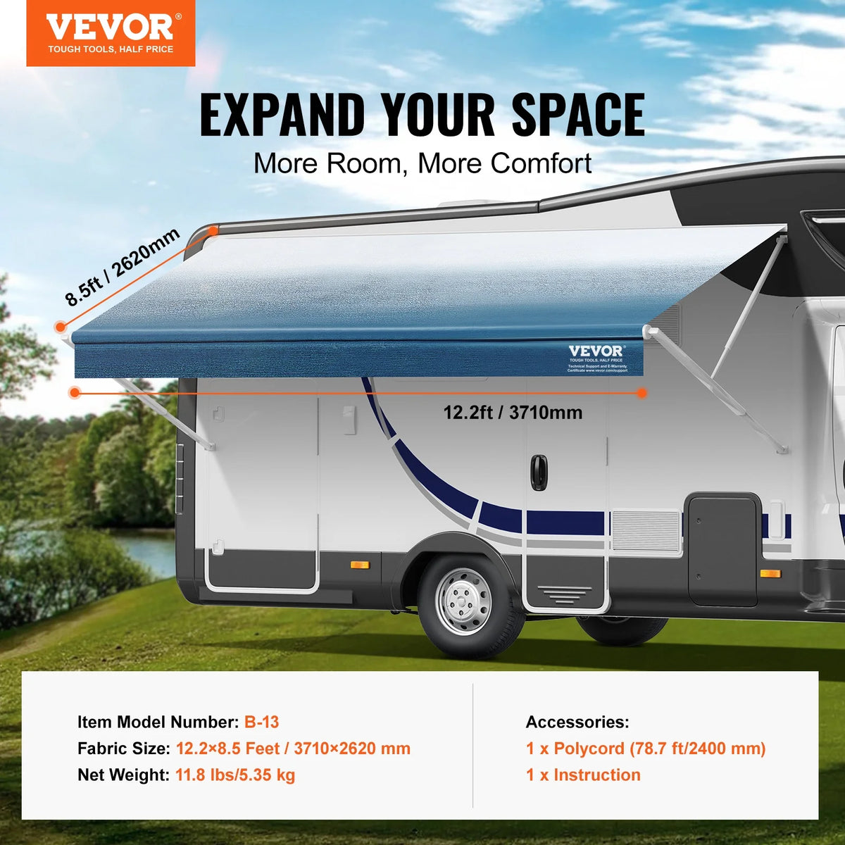13' RV Awning 16oz PVC Fabric Replacement Waterproof Fabric E853