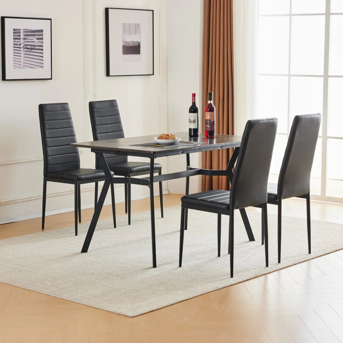 Black Faux Marble Dining Table Set for 6 I2140