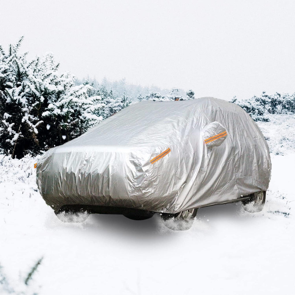 6 Layers Heavy Duty Waterproof Windproof Car Cover with Zipper Door, Universal Fit for SUV (190 in-200 in), Silver Pack of 2 D69355