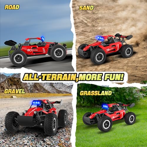 Remote Control Car with LED Lights, 2.4GHz 2WD Rechargeable Monster Truck P5845
