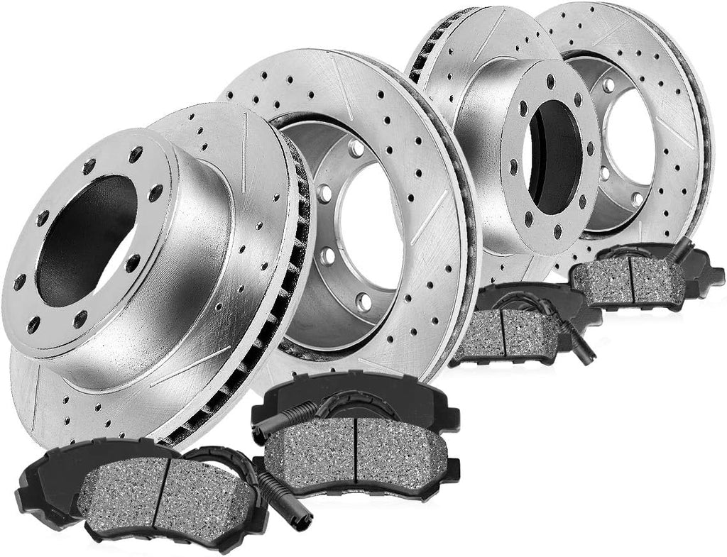 8 Lug Front and Rear Rotors with Metallic Pads and Clips V6200