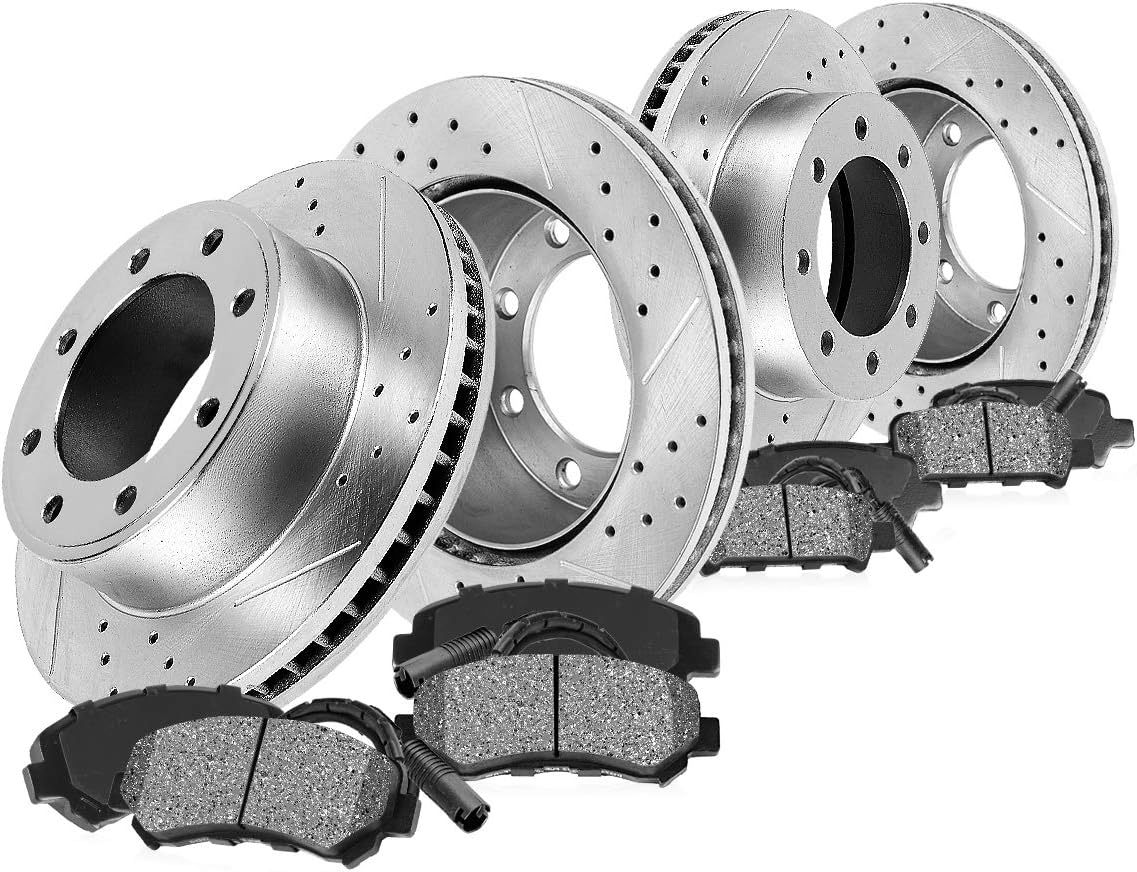 8 Lug Front and Rear Rotors with Metallic Pads and Clips V6200