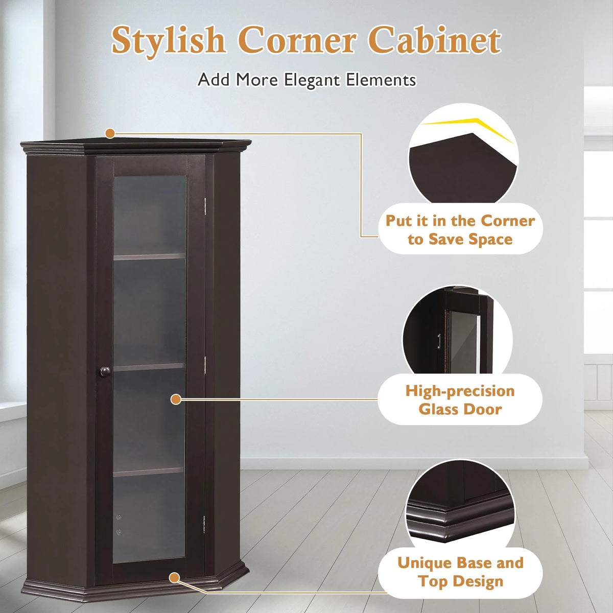 Freestanding Bathroom Cabinet with Glass Door, MDF Board with Painted Finish M76884