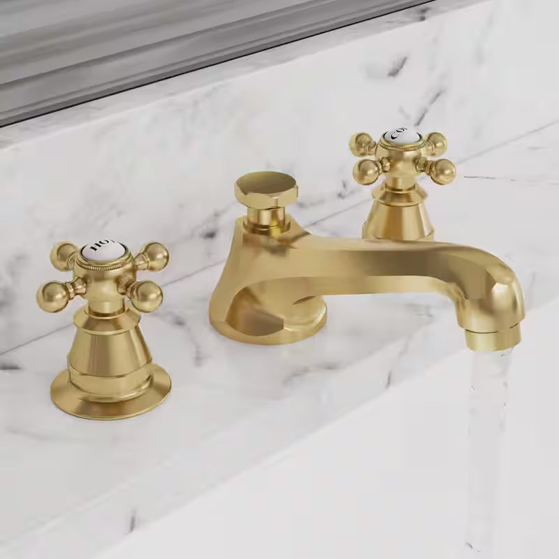Widespread Deck Mount Lavatory Faucet with Pop-Up Drain in Satin Gold M7963