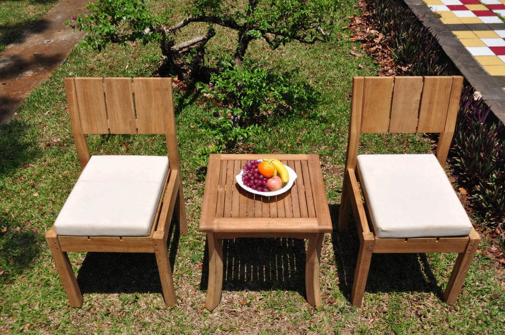 Teak 2 Seater 3 Pc Dining Set with Side Table and 2 Armless Chairs E656378