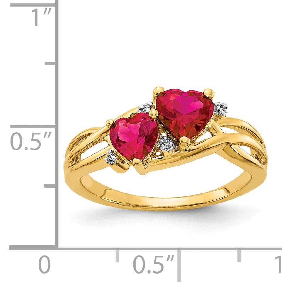 14 Karat Yellow Gold Lab Created Ruby and Diamond Ring H399