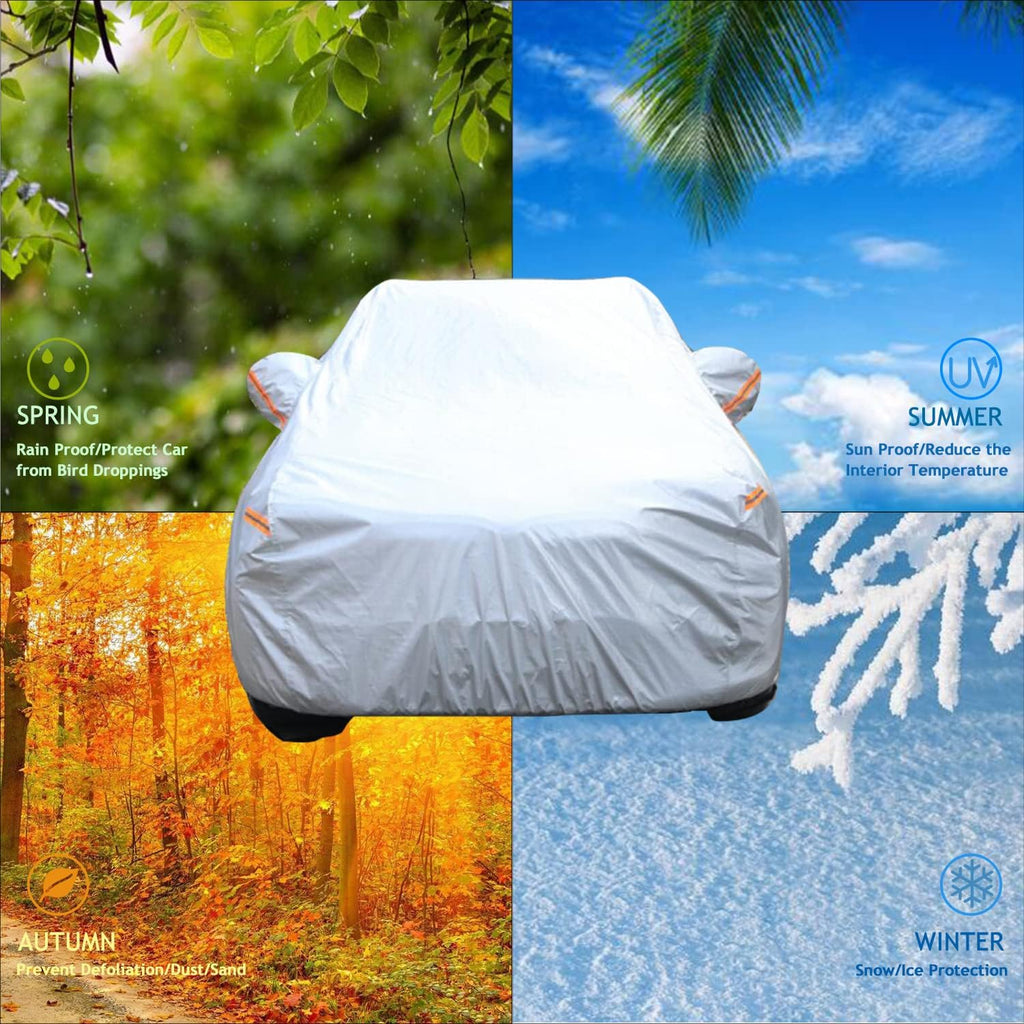 6 Layers Heavy Duty Waterproof Windproof Car Cover with Zipper Door, Universal Fit for SUV (190 in-200 in), Silver Pack of 2 D69355