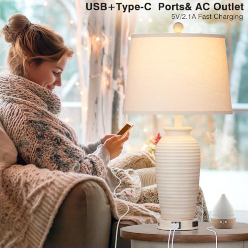 Set of 2 25" Touch Control Table Lamps with USB A+C Ports & AC Outlet H5119